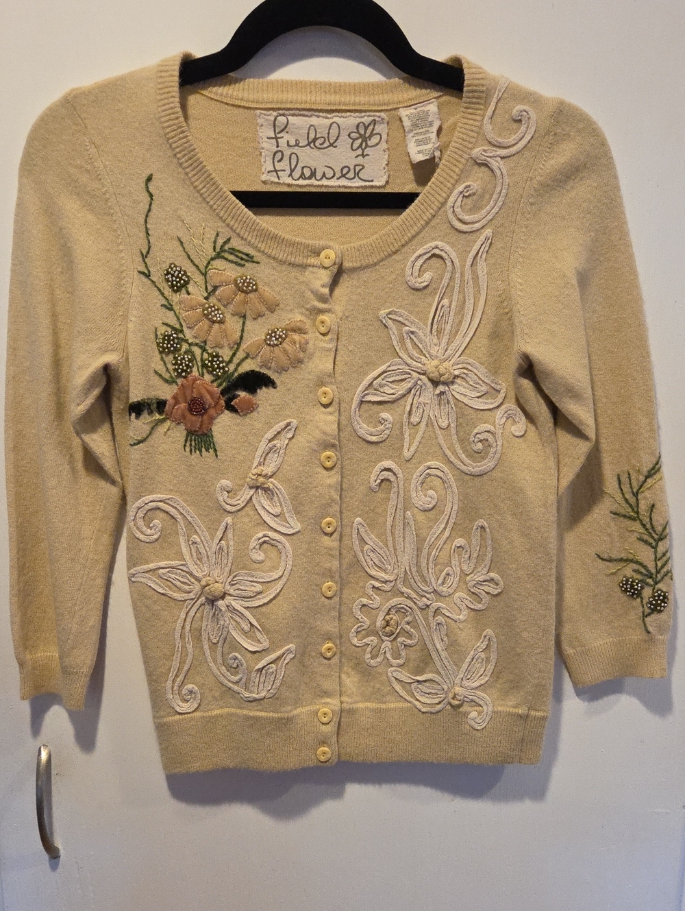 ANTHROPOLOGIE Field Flower Beaded Embroidered Cardigan M